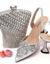Conjunto de zapatos y bolsos para mujer, con bordado de brillantes