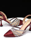 Zapatos de tacón alto puntiagudos con diseño italiano  y bolso a juego para mujer