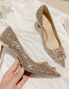 Zapatos de tacón alto puntiagudos para mujer, de novia, con lazo