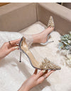 Zapatos transparentes de punta estrecha con perlas para mujer, elegante y Sexy para boda