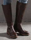 Botas altas de cuero marrón con cremallera y hebilla para mujer