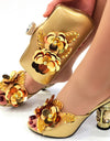 Conjunto de zapatos y bolso para mujer, diseño italiano, Color dorado