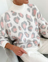 Suéter de leopardo con cuello alto redondo para mujer