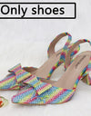 Conjunto de zapatos puntudos y bolso con lazo, en 15 Colores, con brillantes