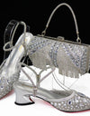 Conjunto de zapatos y bolsos de tacón medio para mujer, elegante punta estrecha