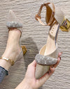 Zapatos de tacón alto de cristal con hebilla de perla elegante