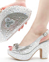 Conjunto de zapatos y bolso italianos para mujer, con diamantes