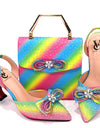 Zapatos de estilo arcoíris para mujer, bolso decorado con lazos grandes para fiesta