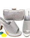 Conjunto de zapatos de tacón alto con brillantes y bolsos de boda para mujer