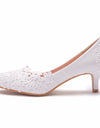 Zapatos de boda elegantes y sencillos con flores de encaje, tacón de 5cm