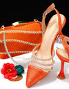 Zapatos y bolso italianos para mujer, de fiesta con cadena de diamantes
