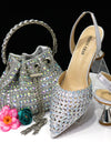 Conjunto de zapatos y bolso con diseño de diamantes completos coloridos