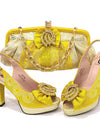 zapatos de tacón alto de Color amarillo, con bolso de noche para fiesta
