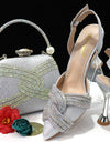 Zapatos y bolso para mujer, de boda de punta estrecha cinturón de diamantes