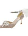 Zapatos de tacón alto para mujer, Stiletto puntiagudo, decoración de lazo, boda