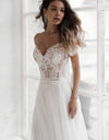 vestido de novia con hombros descubiertos, línea A, 2022