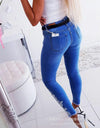 Jeans ajustados para mujer, con cuentas bordadas, rasgados