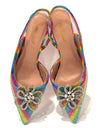 Sandalias de tacón alto con brillantes de punta estrecha, color arcoíris,