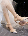 Zapatos de tacón alto para mujer, de perlas, zapatos de boda