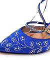 Bolso y zapatos de tacón alto azul para mujer, flores y plantas diseño italiano