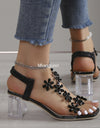Sandalias de tacón cuadrado transparente para mujer