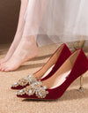 Zapatos de tacón alto con brillantes para mujer, elegante, punta estrecha,