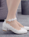 Zapatos de tacón bajo de 3CM para mujer, de boda de encaje blanco