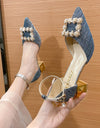 Zapatos De tacón grueso puntiagudo con brillantes para Mujer