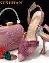 Zapatos y bolso de lujo para mujer, con diamantes, de diseño italiano