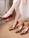 Zapatos de tacón alto con brillantes para mujer, elegante, punta estrecha,