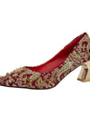 Zapatos de tacón alto puntiagudos con remaches rojos para mujer, zapatos de novia