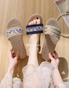 Sandalias de estilo étnico tejido de fondo plano para mujer