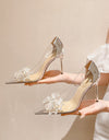 Zapatos elegantes con lazo De aguja para Mujer, transparentes De tacón alto