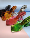 Zapatillas transparentes de PVC para mujer, con punta cuadrada