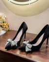 Zapatos de tacón alto puntiagudos para mujer, de novia, con lazo