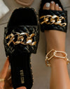 Zapatillas de cadena con punta cuadrada para mujer