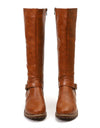 Botas altas de cuero marrón con cremallera y hebilla para mujer