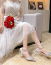 Zapatos de tacón alto para mujer, Stiletto puntiagudo, decoración de lazo, boda