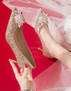 Zapatos de tacón alto plateados con punta puntiaguda para mujer, de fiesta