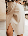 Falda elegante dividida de color liso, cintura alta, Midi