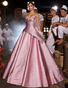 vestido De novia rosa brillante, línea A, cuello en V