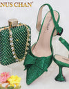 Conjunto de zapatos y bolso italianos para mujer, decorados con diamantes para fiesta
