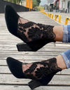 Zapatos de tacón alto de encaje con flores con cremallera para mujer
