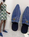 Zapatillas de tela vaquera, Punta puntiaguda para mujer