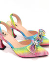 Zapatos de estilo arcoíris para mujer, bolso decorado con lazos grandes para fiesta