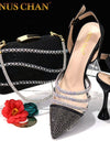 Zapatos y bolso italianos para mujer, de fiesta con cadena de diamantes