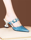 Sandalias de diseñador puntiagudas con brillantes para mujer