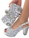 Zapatos de tacón alto y bolso con diamantes para mujer, para ceremonia