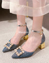 Zapatos de tacón alto de cristal con hebilla de perla elegante