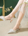 Sandalias elegantes con perlas para mujer, estilete puntiagudo
